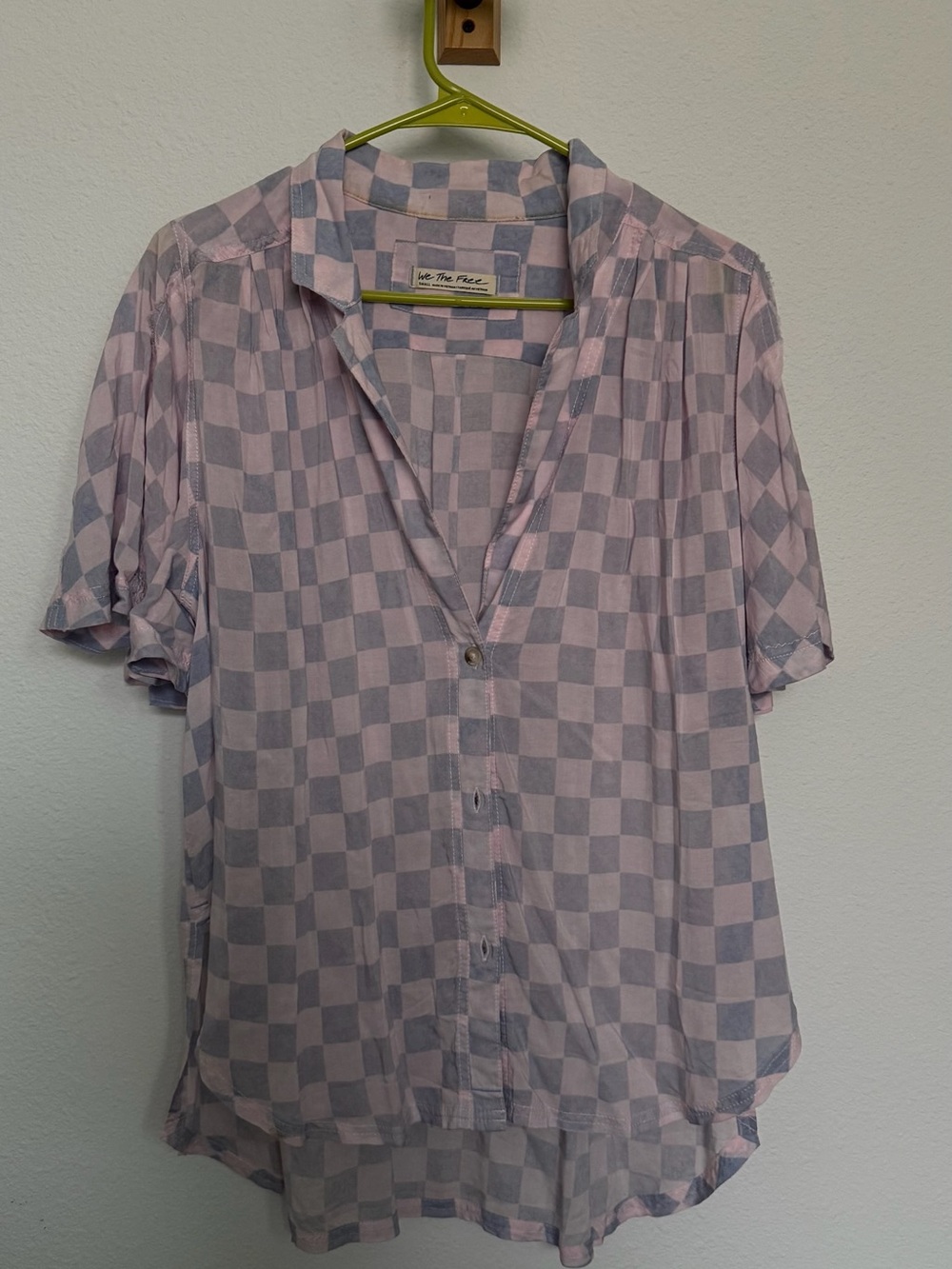 We The Free Pink and Gray Check Button-Down Top